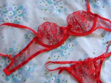 BNWOT Agent Provocateur Red Lace Gauze 34B Bra with Matching Size 3 Thong