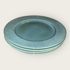 Habitat Green Leaf 4x Dinner Plates 11” Textured Reactive Glaze Discontinued