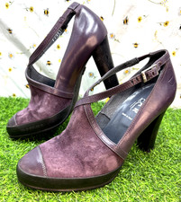 G-Star Raw High Heel Shoes UK 8 Plum Suede Leather Made In Italy Limited Edition