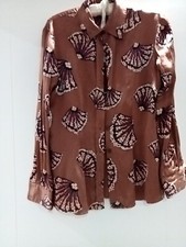 Tucker Vintage Brown Silk Print Shirt UK 10-12