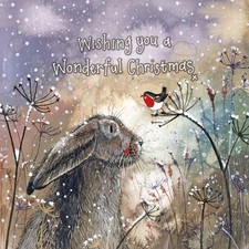 Alex Clark ~ Christmas Hare ~ Single Christmas Card ~SINGLE CARD app 14cm