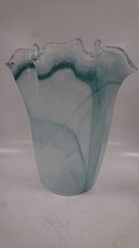 Murano Hand Blown Art Glass Vase Seafoam Green White Swirl Italy Collectable