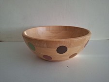 T&G Woodware Spotted Bowl Fruit Display Decorative Hand Carved & Painted 26x10cm