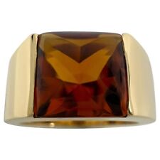 Cartier Vintage Deep Orange Citrine 18k Yellow Gold Tank Solo Band Ring 51