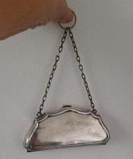 Victorian Silver Plated Chatelaine Coin Purse with striped Lining