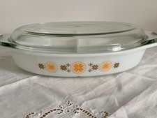 Pyrex Divided Serving Dish Town & Country Farmhouse, Snowflake. Rare pattern!