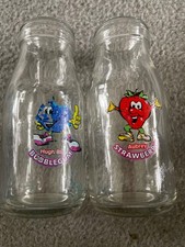 small glass milk bottles aubrey the strawberry and Huw blue bubblegum