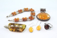 Mixed Grade Silver Amber Jewellery Baltic Cherry Pendant Bracelet x 5 (35g)