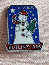 BUTLINS RARE XMAS 1966 SNOWMAN ENAMEL PIN BADGE MADE BY J.R.GUANT BIRMINGHAM VGC
