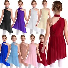 UK Kids Girls Dresses Professional Dress Show Rompers Tutu Leotard Irregular Hem