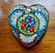 antique art deco multi colour micro mosaic love heart flower brooch c pin -248