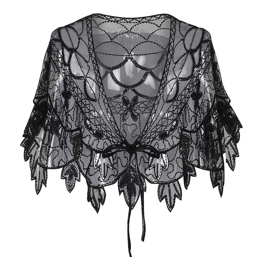Womens 1920s sequin cape sheer - womens,