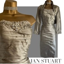 Mother Of The Bride Size 12 Ian Stewart Olive Green Silk Beaded Midi & Bolero