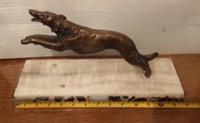 ORIGINAL FRENCH ART DECO BRONZE BORZOI / RUSSIAN WOLFHOUND DOG SCULPTURE .