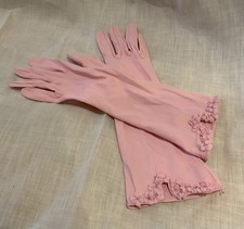 Vintage Designer Cornelia James Pink Nylon Silky Gloves Size 7