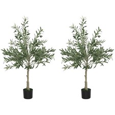 HOMCOM 2 Pack Indoor Artificial Plants, Faux Potted Silk Olive Trees, 120cm