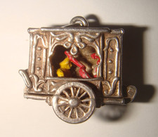 LOVELY VINTAGE SILVER NUVO OPENING ENAMELLED PUNCH & JUDY CIRCUS WAGON CHARM