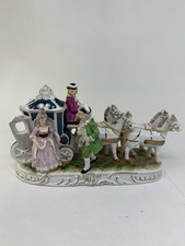 Vintage beautiful German porcelain carriage princess horses figurine [A2-3-34]