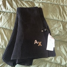 Giorgio Armani Exchange AX Scarf Metal Logo Plate Winter Designer Knit Black