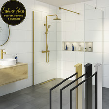 1950mm Height Walk In Wet Room Shower Screen Brass Frame 8mm Glass Panel Clear