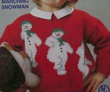 KNITTING PATTERN -  CHILDREN MARCHING SNOWMAN CHRISTMAS JUMPER/SWEATER 22" - 30"