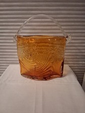 Vintage Art Glass Handbag Vase Murano Style, Amber 1980s