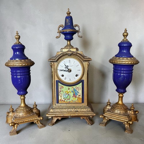Brass clock garnitures set - brass,