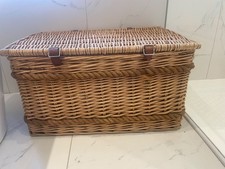 huge wicker storage basket hamper leather straps rope trim toys towels laundry
