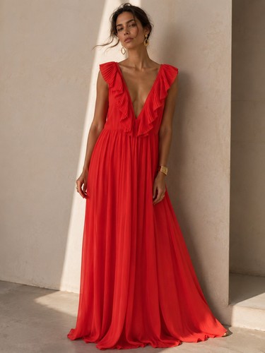Zara pleated ruffle maxi dress - maxi,