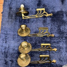 Vintage Brass Piano Candle Holders Lights Sconces Old Art Nouveau Antique