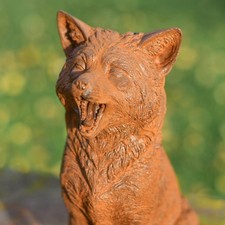 Miniature Howling Fox Garden Sculpture - Cast Iron Outdoor Ornament