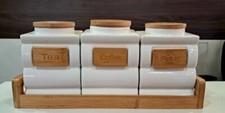 New Tea Coffee Sugar Jars Ceramic Bamboo Tray Boxed Stylish Canisters Vintage