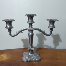 Vine Pattern Antique Silver Plate & Brass 3 Arm Candelabra English Solid & Heavy