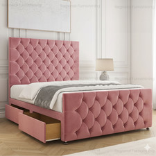 CHESTERFIELD DIVAN BED 54"PLUSH VELVET HEADBOARD DRAWERS STORAGE+ORTHO MATTRESS