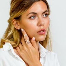 STERLING SILVER FULL LADIES FINGER ADJUSTABLE HINGE RING SIMULATED DIAMONDS