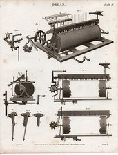 1817 GEORGIAN PRINT~ ORGAN ~ VARIOUS ORGAN PARTS ~