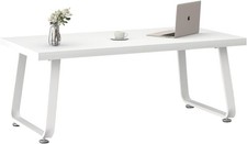 White Coffee Table 39 Inch Oak 55x100x46.5cm Adjustable Easy Assembly