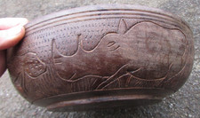 Vintage Wooden Bowl Dish Carved African Design Homeware