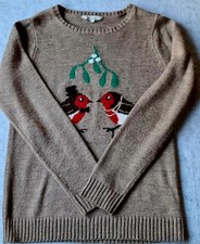 Christmas Robin Jumper Size SML Beige by Peacocks.