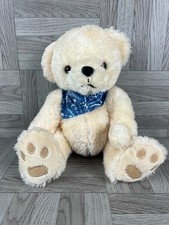 Cuddles Collection Teddy Bear - Cream Coloured Soft Toy With Blue Scarf