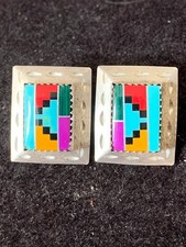 Genuine Navajo Turquoise Silver Stud Earrings. 925