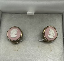 Vintage Wedgwood Pink Lady Cameo Gold Plated Backs Earrings