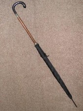 Antique Gold Plated Durella English Made Umbrella With Black Canopy & Crook Top