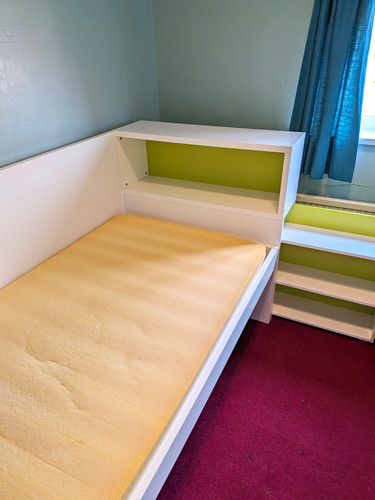 White green single wooden bed - wooden,