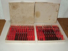 Vintage Mid Century 24 Piece Sheffield Stainless Steel Cutlery With Wood Handles