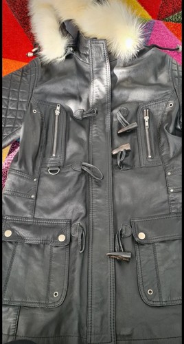 Womens black leather hooded - black,