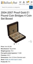 2004-2007 Proof Gold £1 Pound Coin Bridges 4 Coin Set Boxed 22 Carat Gold