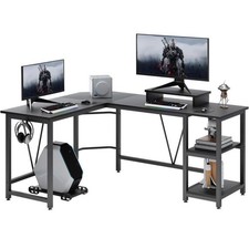 Computer desk, L-shaped Desk with 2-Layer Shelves,Large PC Laptop Table
