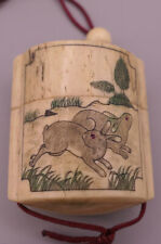 Late 19C Early 20C Japanese Bone Inro Very attractive Rabbit motif