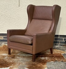 Vintage Danish Børge Mogensen Style leather chair Wing Back armchair .